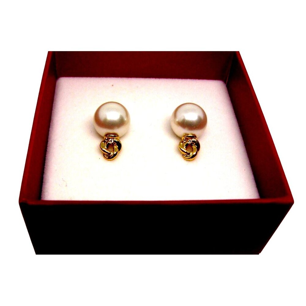 Talbots Gold & Faux Pearl Stud Earrings In Red Gift Box NWOT